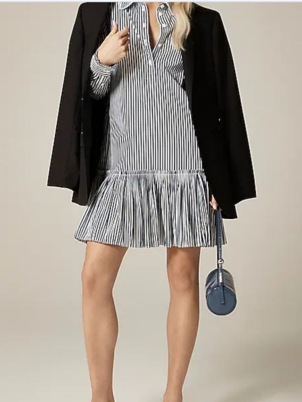 NWT Amelia Striped Shirt Dress with Ruffle Hem - Navy & White 00